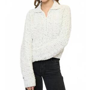 NEW CENTRAL PARK WEST tasha cable chenille half zip sweater in black & white